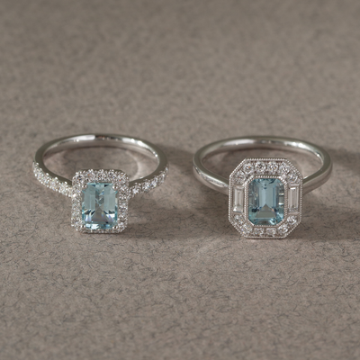 Art Deco Style Aquamarine & Diamond Ring