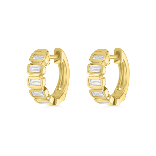 14ct Yellow Gold Baguette Cut Diamond Hoops