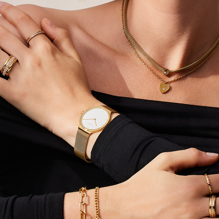 model wearing bering brand watch