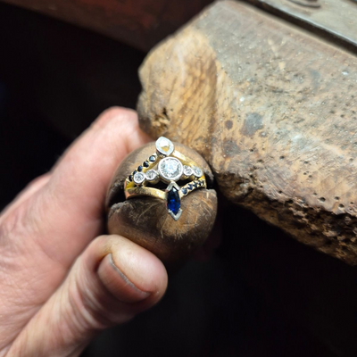 Crafting a bespoke Sapphire & Diamond Ring in the workshop