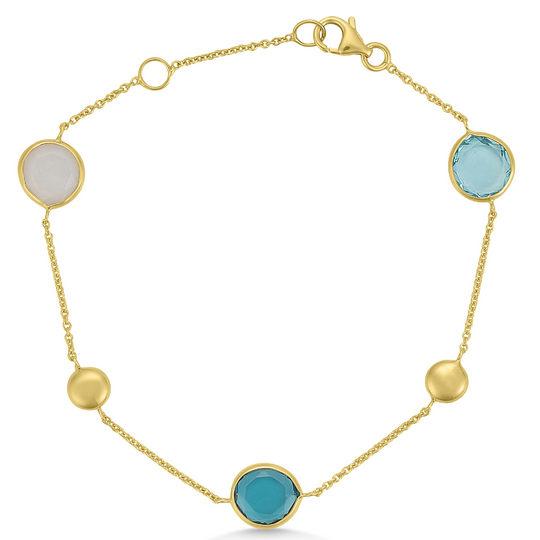 9ct Gold London Blue Topaz & Quartz Bracelet