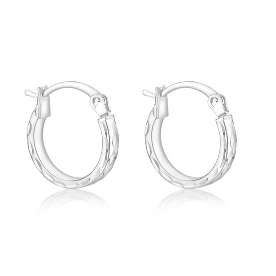 9ct White Gold Diamond Cut Hoops