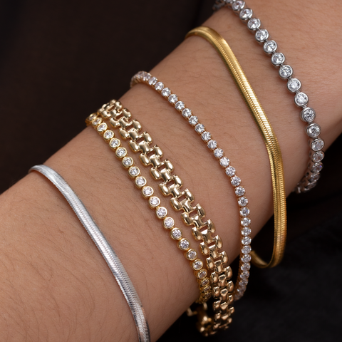 Gold Classic Tennis Bracelet modelled