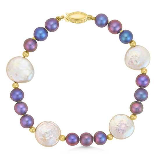 14ct Yellow Gold Bead & Cultured Pearl Bracelet