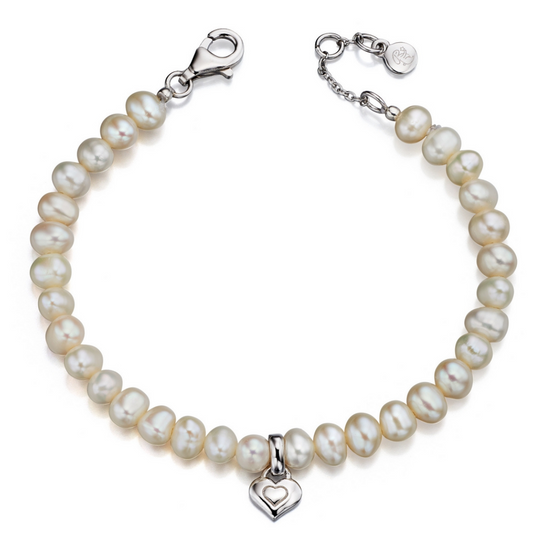 Children's Silver Heart Charm Pearl Bracelet