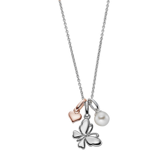 Children's Butterfly, Pearl and Rose Gold Heart Pendant