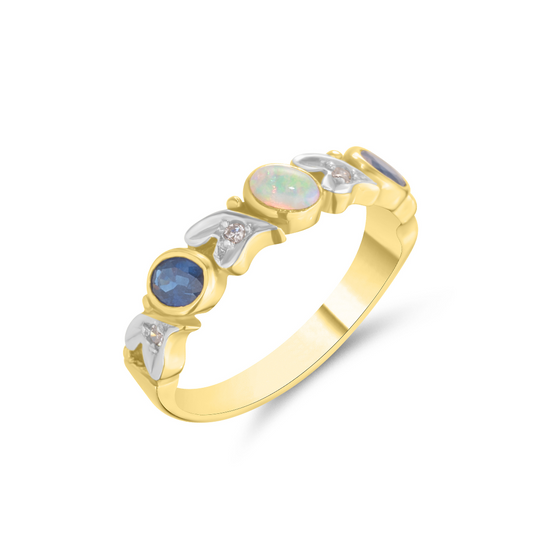 Bezel Set Gold Opal & Diamond Ring
