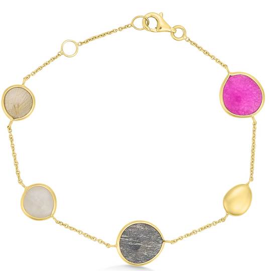 9ct Gold Pink & Grey Gemstone Bracelet