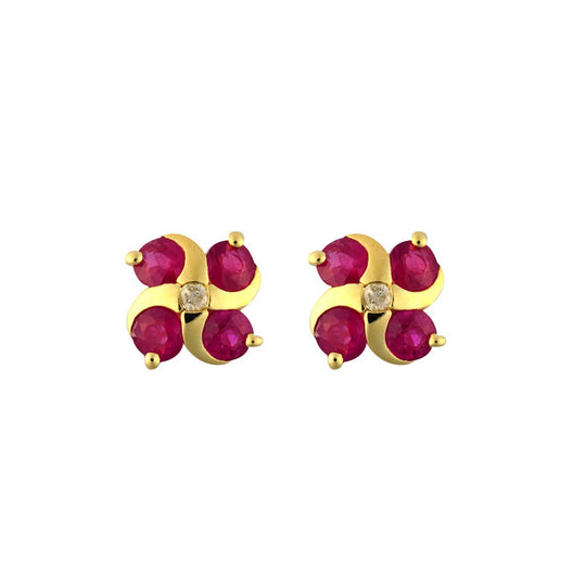 9ct Yellow Gold Ruby & Diamond Swirl Studs