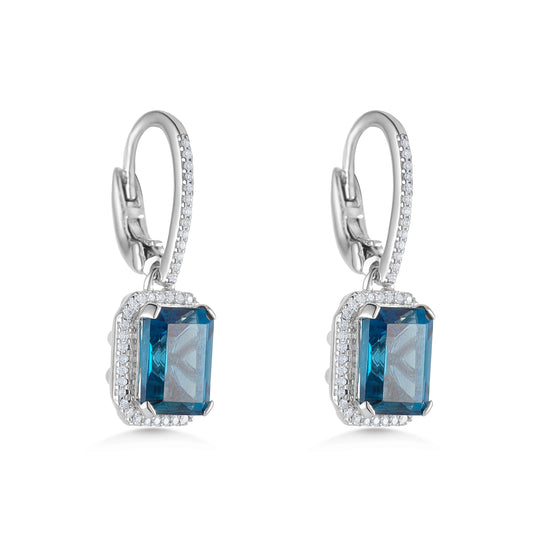 9ct White Gold London Blue Topaz & Diamond Drops