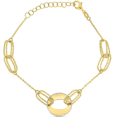 A gold open link bracelet with a combination of matte and glossy finishes.