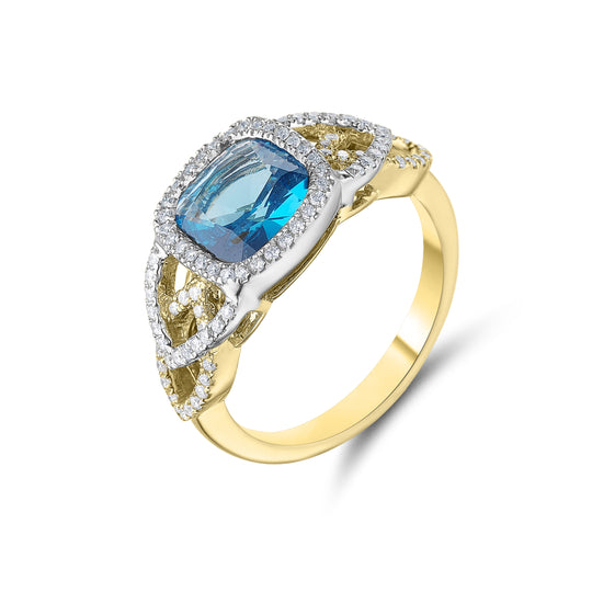 Yellow Gold London Blue Topaz & Diamond Ring