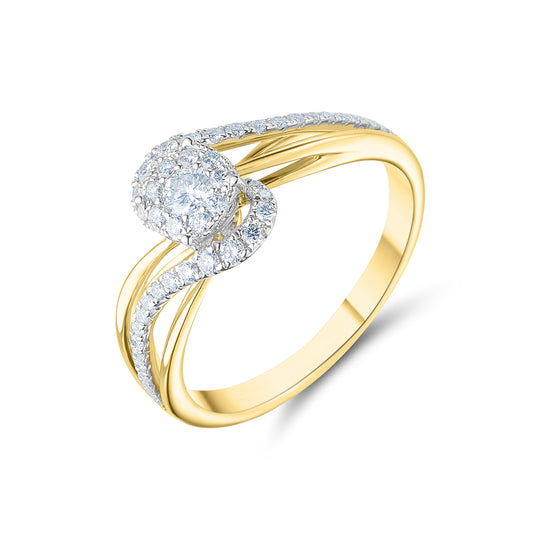 18ct Yellow Gold Twirl Design Cluster Ring