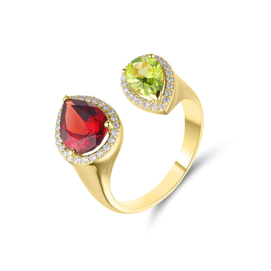 Garnet & Peridot Moi et Toi Ring