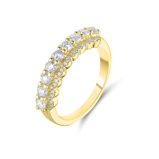 Yellow Gold Three Row Diamond Ring