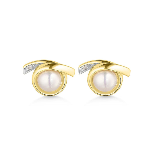 9ct Diamond & Pearl Studs