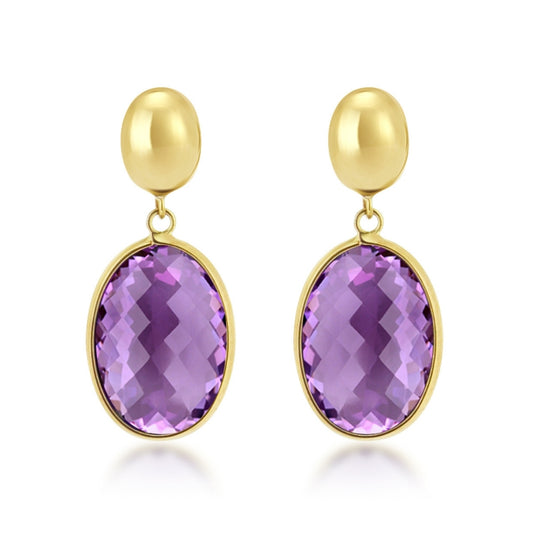 9ct Yellow Gold Amethyst Gemstone Drop Earrings