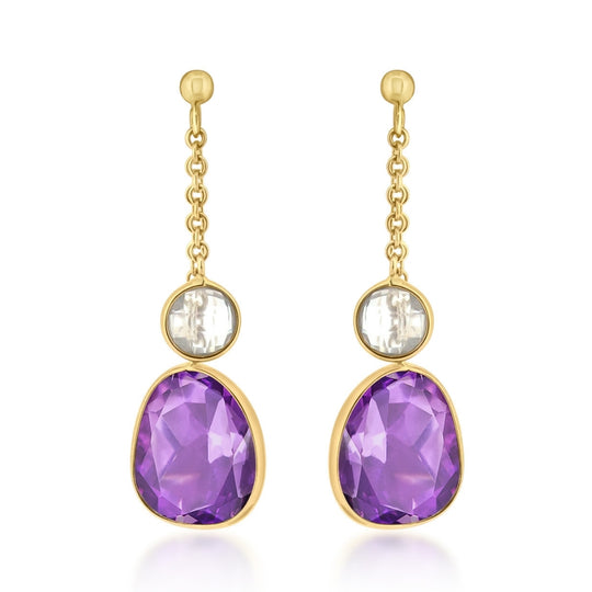 9ct Yellow Gold Amethyst Fancy Drop Earrings