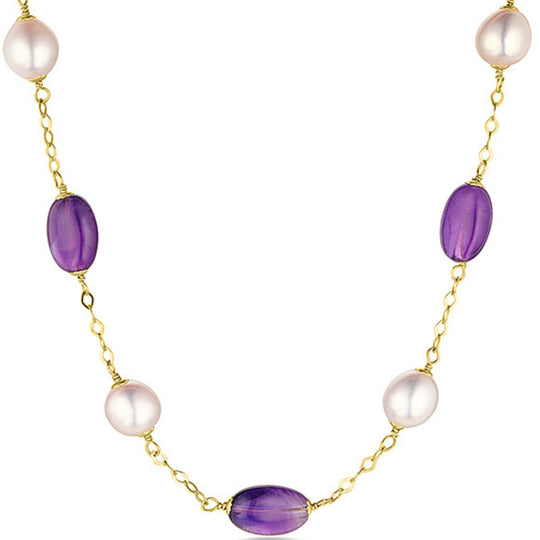 9ct Amethyst & Pearl Necklace