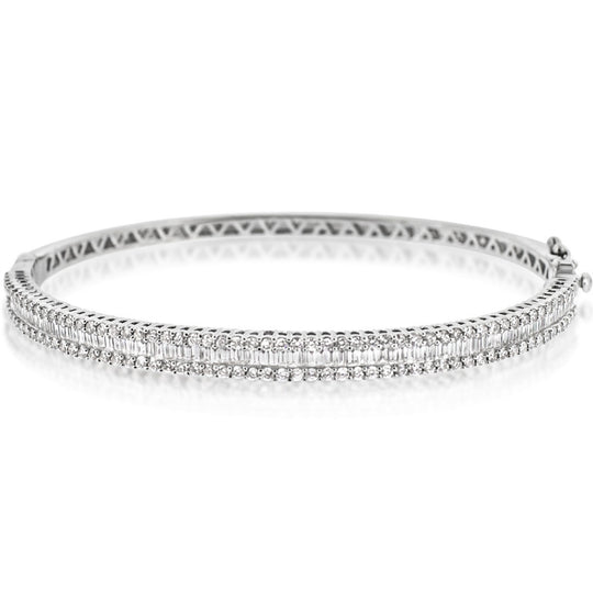 18ct White Gold Baguette & Round Brilliant Diamond Bangle