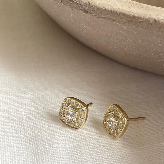 Princess Cut Diamond Halo Earrings