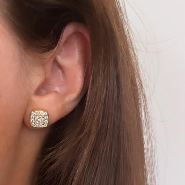 Princess cut halo earrings sales