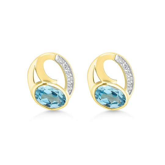 9ct Gold Blue Topaz & Diamond Stud Earrings