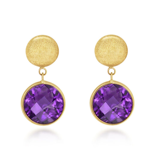 9ct Brushed Yellow Gold Amethyst Drop Earrings
