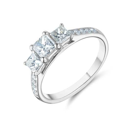 Platinum Princess Cut Trilogy Diamond Ring