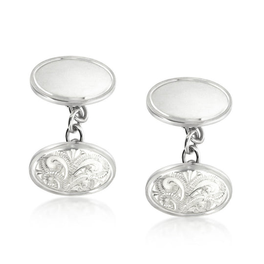 Sterling Silver Pattern Oval Cufflinks