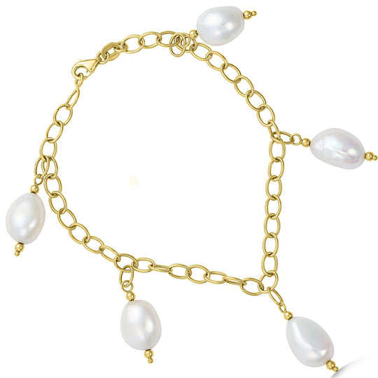 Yellow Gold Pearl Charm Bracelet