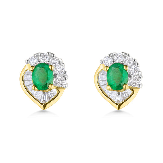 18ct Yellow Gold Diamond & Emerald Earrings