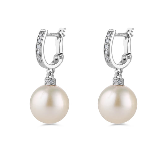 18ct Gold Pearl & Diamond Drop Earrings