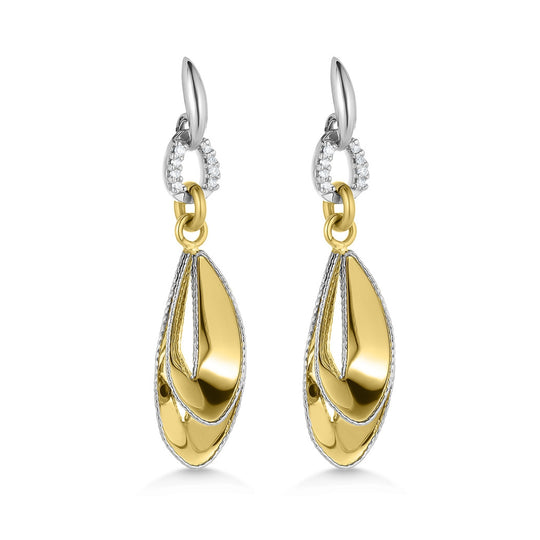 14ct Two Tone Diamond Drop Earrings