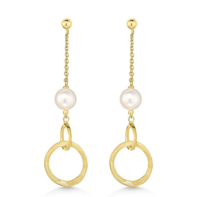 9ct Pearl Gold Circle Drop Earrings