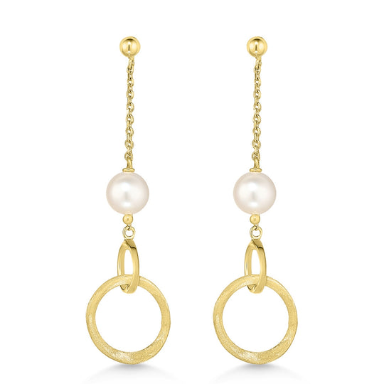 9ct Pearl Gold Circle Drop Earrings