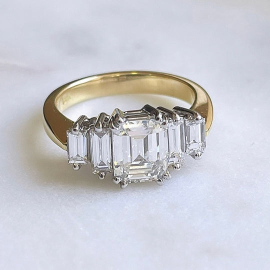 Emerald Cut Five Stone Diamond Engagement Ring