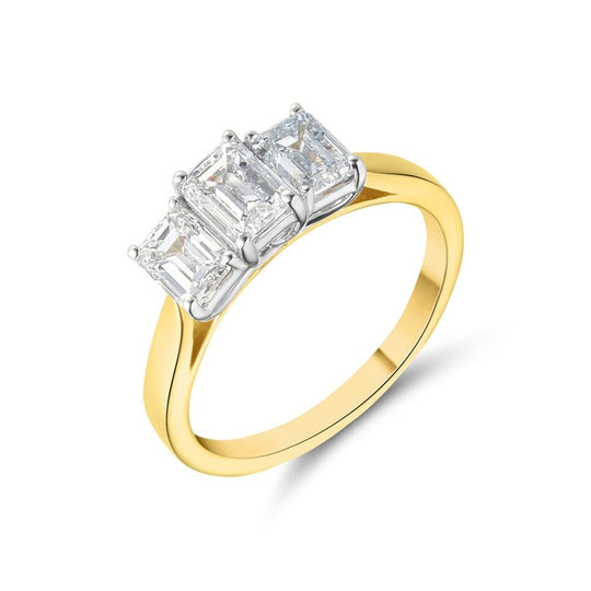 18ct Yellow Gold Three Stone Emerald Cut Ring