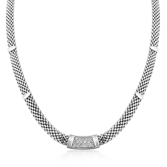 Sterling Silver & Cubic Zirconia Mesh Style Necklace