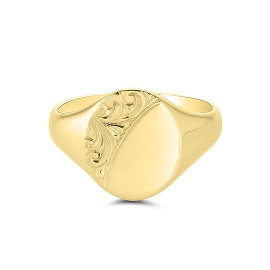 Yellow Gold Gent's Patterned Oval Signet Ring