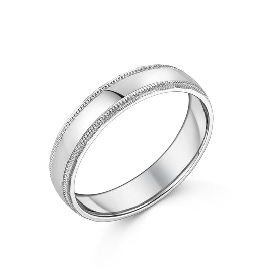 9ct White Gold Beaded Edge Gent's Wedding Ring