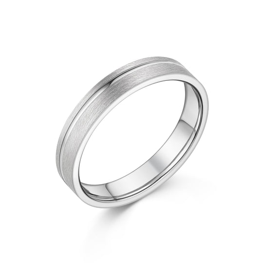 18ct Brushed & Polished White Gold Gent's Wedding Band