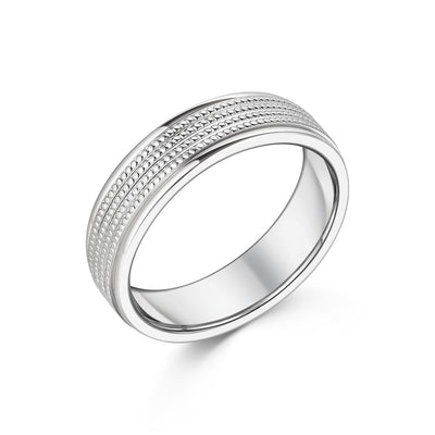 9ct White Gold Beaded Row Gent's Wedding Ring