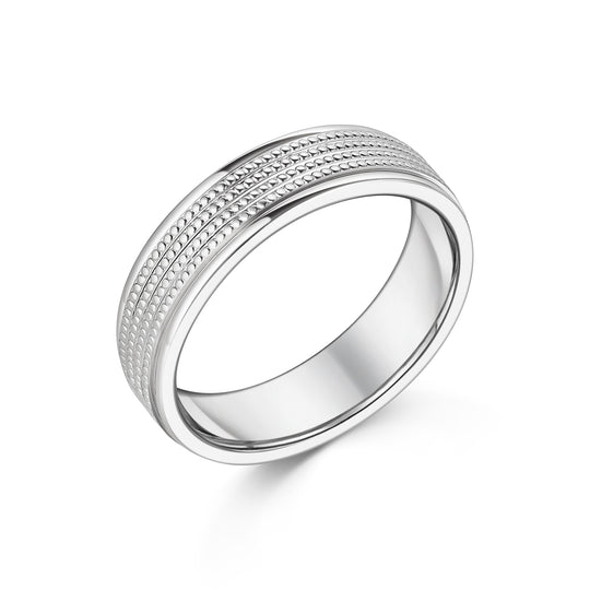 9ct White Gold Beaded Row Gent's Wedding Ring
