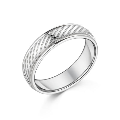 9ct White Gold Beaded Design Gent's Wedding Band