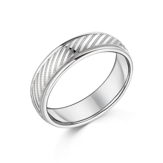 9ct White Gold Beaded Design Gent's Wedding Band