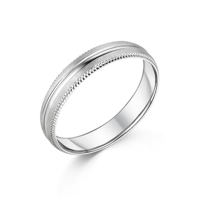 18ct White Gold Beaded Brushed Wedding Ring
