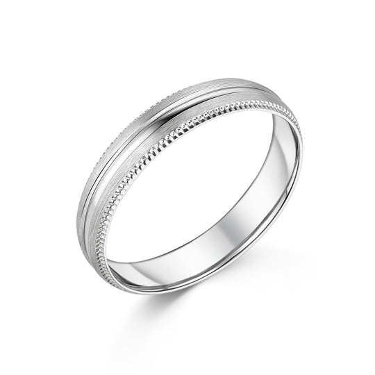 18ct White Gold Beaded Brushed Wedding Ring