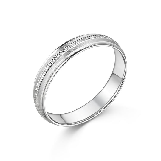 18ct White Gold Beaded Gent's Wedding Band