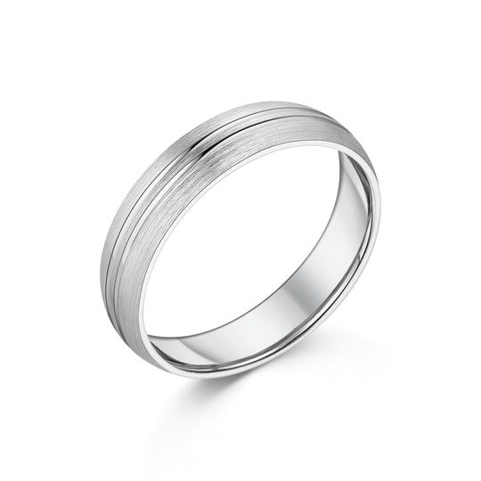 9ct White Gold Brushed & Polished Gent's Wedding Ring